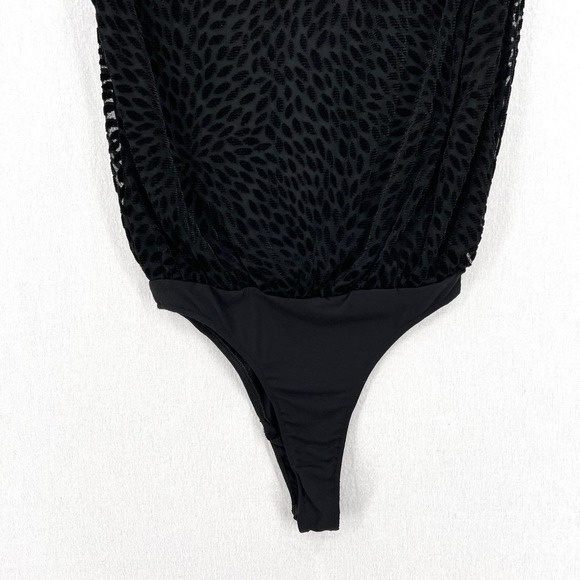 RAMY BROOKE Regina Bodysuit Womens XS Black Velvet Burnout Sleeveless V-neck - Picture 9 of 16